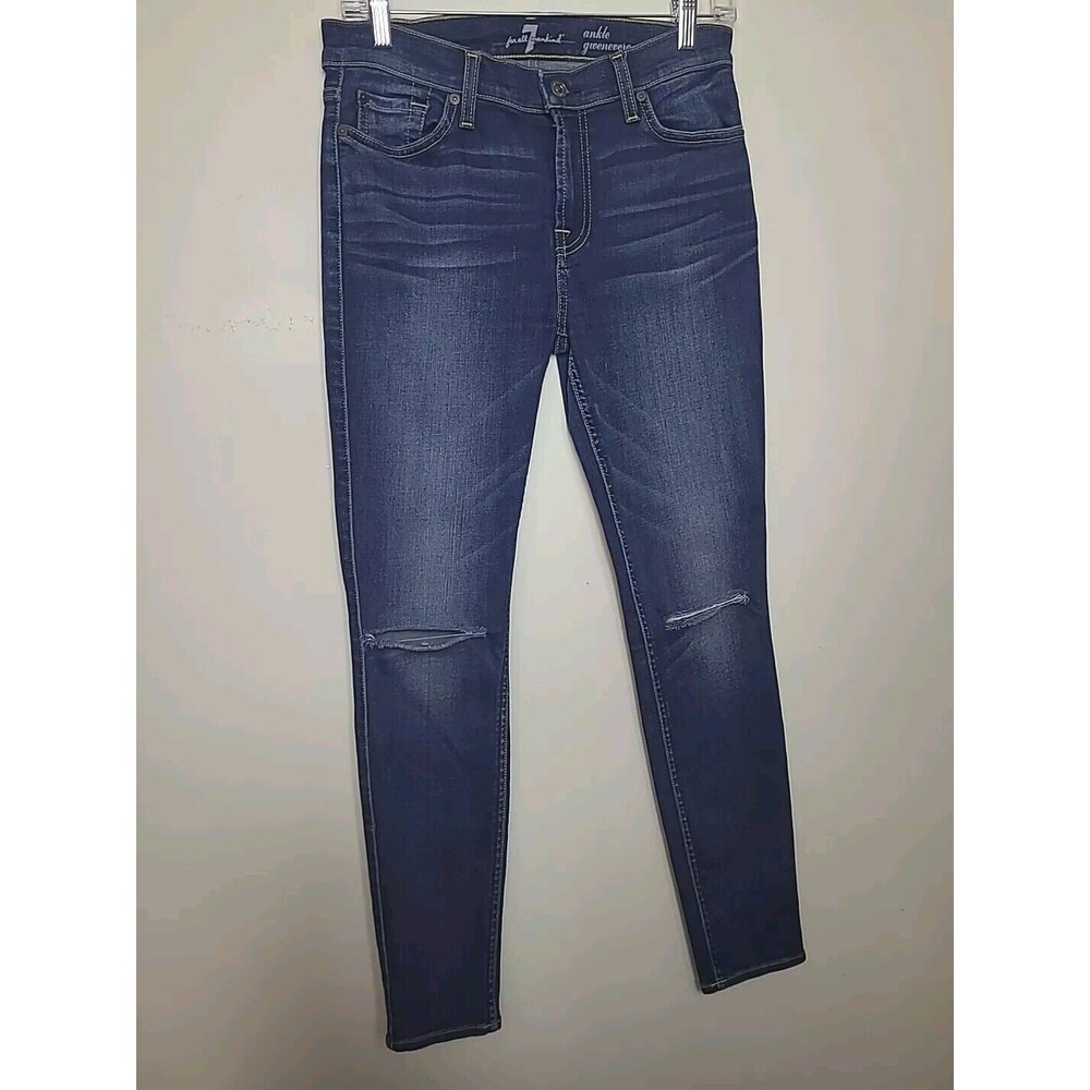 7 For All Mankind Ankle Gwenevere Skinny Jeans Dark Wash Blue Distressed 28